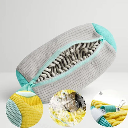 sneaker laundry bag protector with chenille interior. Shoe wash protector for machine wash safe cleaning